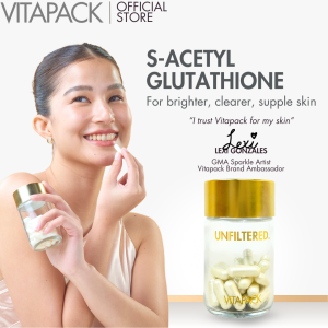 VITAPACK UNFILTERED S-Acetyl Glutathione with Oral Sunblock Hyaluronic Acid and Zinc for Anti aging Clearer and Brighter Skin Antioxidant Supplement 30 capsules