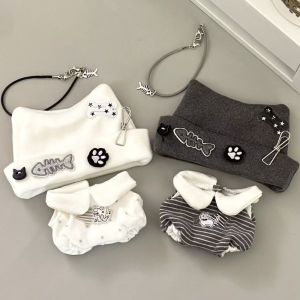 MUNCHX Black And White Cotton Doll Clothes Set 10/20cm Punk Style Kitten Costume Outfit Super Cute Punk Cat Costume Doll Replacement Clothes For Doll Replacement
