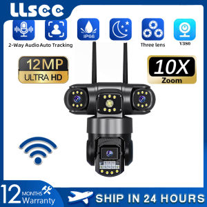 LLSEE V380 Pro 1080P 3 เลนส์ 3 จอกล้องไร้สาย WiFi กล้องวงจรปิด 12MP 10 เท่าซูมโทรหมุนอัตโนมัติ IP66 กันน้ำกลางแจ้ง CCTV การเชื่อมต่อ WiFi