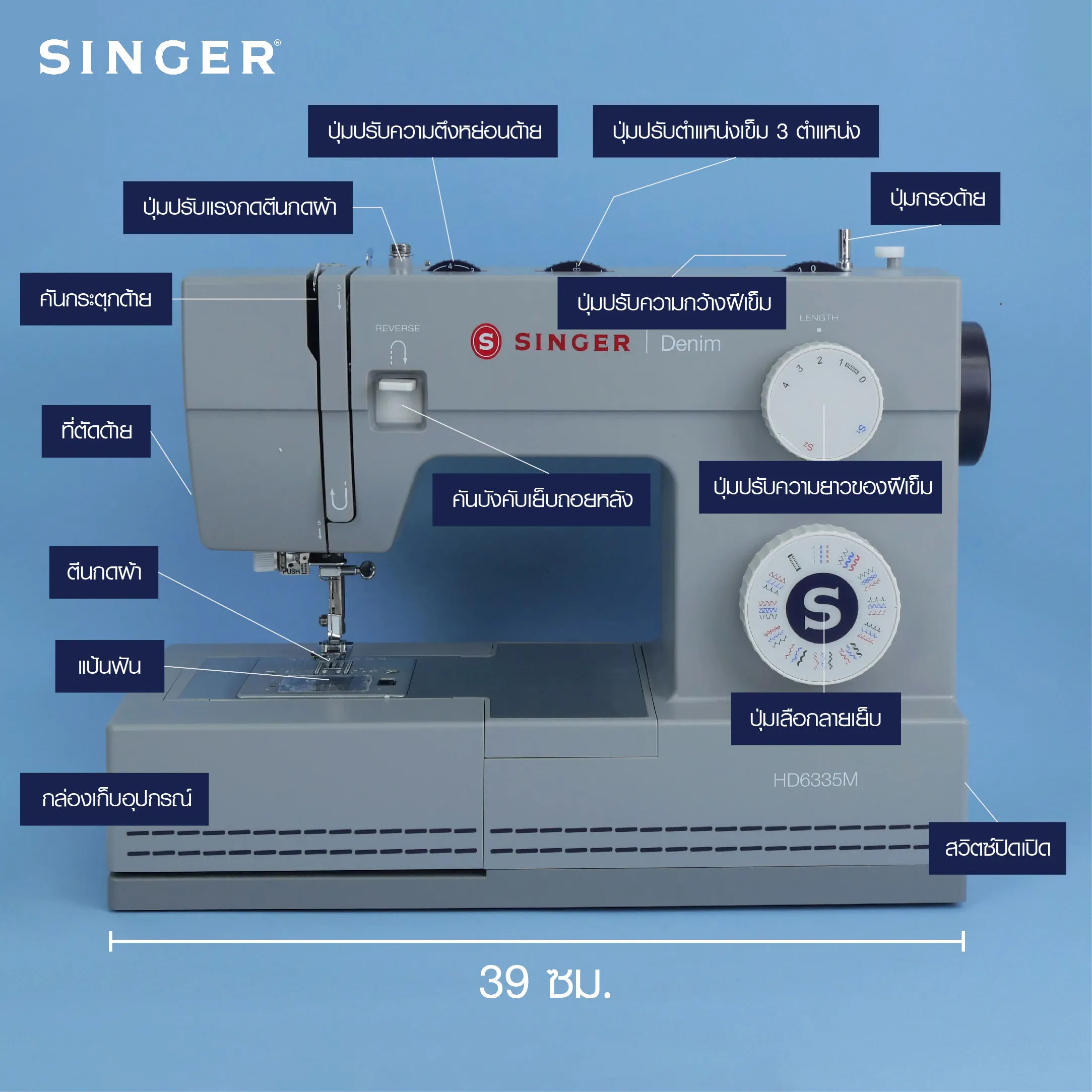 Singer HD6335M จักรกระเป๋าหิ้ว Mechanical 32ลาย (HD) Denim
