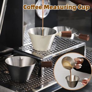  Espresso Coffee Measuring Cup with Wooden Handle Stainless Steel Coffee Dosing Cup Home Latte Coffee Cup Kitchen Measuring Accessories