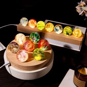 MICANGP Shiny 7 Colorful Glass Ball Detachable LED Wood Stand Crystal Ball Night Lamp Creative Durable Glaze Beads Glass Sphere Figurine Home Decoration