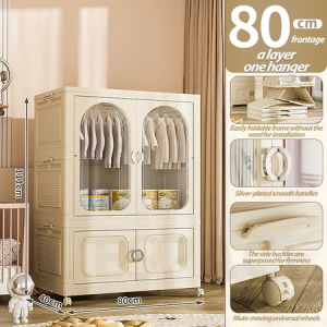 Foldable Wardrobe L80CM Stackable Storage Drawer Chest Large Capacity Double Door Storage Cabinet