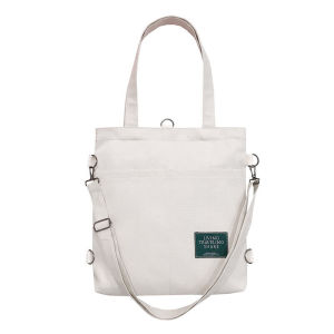 Large Multi-Purpose Canvas Tuition Bag Tote Bag Zip Closure School Students Korean Style Sling Hand Carry Crossboady Shoulder Beg Casual Cute Fashion Simple Black White with Bottle Holder