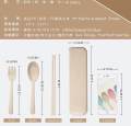 ** Use OPP packaging **  Portable Wheat Cutlery Set Travel Spoon Fork Chopstick Box. 