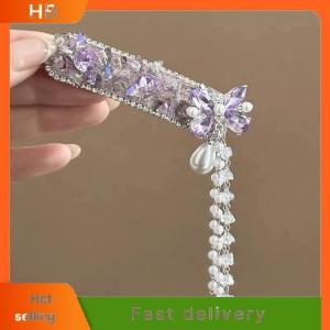 HB Inlaid Rhinestone Bow Tassel Hair Clip For Women Temperament Sweet Hairpin High-end Side Bangs Clip Fashion Hair Accessories