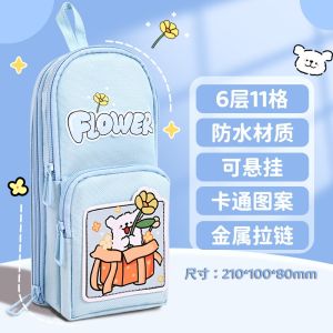 【Dengan stiker gratis】Pencil Case lucu korea kotak pensil kanvas 6 ruang /kotak pensil anak sekolah
