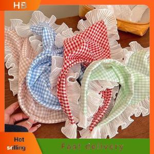 HB Fashion Elegant Lace Plaid Triangle Turban Hairband For Women Girls Sweet Headband Temperament Hair Band Hair Accessories