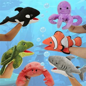IPIE2 Movable Mouth Sea Animal Puppets Stuffed Animal Hand Doll Plush Shark Puppet Birthday Gift Octopus Crab Preschool Kindergarten