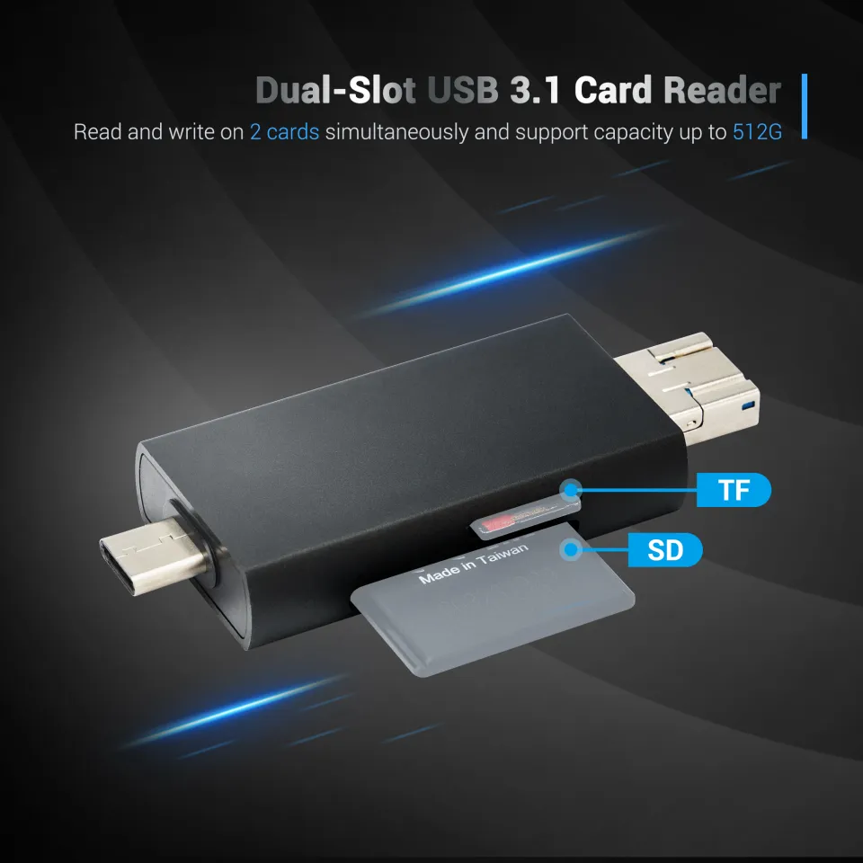 JJC Metal SD NM Kaartlezer met Tri-Connectors, 3-in-1 USB 3.0 Micro USB 2.0 Type-C 3.0 met 3 Kaartslots Easy Card Reader voor SD SDHC SDXC Micro SD Micro SDHC Micro SDXC NM