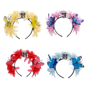 Halloween FLower Headbands Floral Hairband Skull Butterfly Costume Party Headpiece Photo Props for Women and Girls