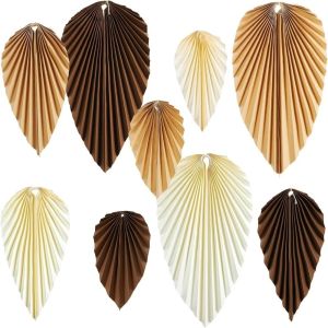 MIRELINA 9pcs Handmade Paper Leaf Fan Flower Hanging Green Beige Gold Leaf Fan Background Decoration 2026 Festival Paper Leaves Decoration Classroom Wall Backdrop Supplies