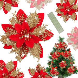 【Christmas tree Gift】 Artificial Christmas Flower Christmas Decorations Poinsettia Flowers Merry Christmas Decorations for 2024 Xmas Tree Ornaments Home