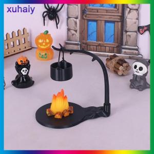 xuhaiy 4 cái ngoài trời cắm trại vi cảnh quan trang trí nhà búp bê mini treo bếp và phụ kiện cảnh đống lửa