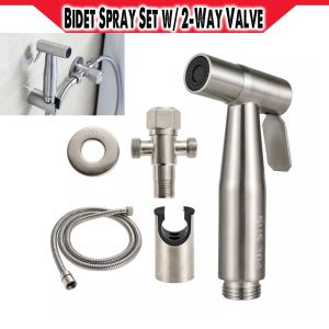 High-Quality Stainless Steel Handheld Bidet Spray Head with 2-Way Angle Valve Complete Set