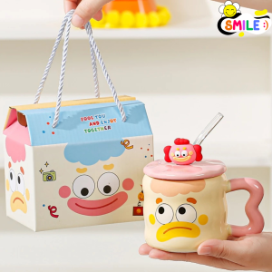 Smile😊 พร้อมส่ง💯 แก้วกาแฟ พร้อมกล่องของขวัญ ลายตัวตลกสวย น่ารัก ราคาดี ชาวออฟฟิศนักเรียนนักศึกษา เหมาะมาก แก้วน้ำ