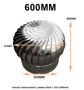 24Inch 600mm Stainless Steel Roof Ventilation Wind Turbine Unpowered Hood Wind Ball Fan Industrial Roof Exhaust Vent