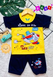 Setelan Baju bayi anak laki laki motif karakter PESAWAT HAPPY usia baby 3-15 bulan MAX BB 10 KG.