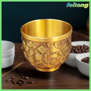 【feitong】🚕🚕【HOT SALE】 Brass Fu Bowl Desktop Lucky Decor Hand Carved Brass Drinking Cup Treasure Bowl Metal Artifact Gifts