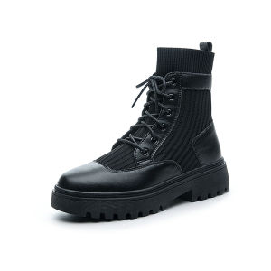 QBELY Genuine Leather Black High Platform Boots Women Fashion Martin Boots Women 2022 Non-slip Wear-resistant Sole Ankle Boots Ladie