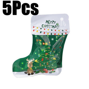 【On Sale】10Pcs Christmas Zip Gift Bags Socks Boots Shape Santa Claus Snowman Self-sealing Zipper Candy Packaging Bag for Party Xmas