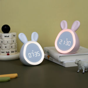 Mini Cartoon Rabbit LED Alarm Clock Night Light for Students Dormitory Digital Display Children Wake Up Light USB Charging2026