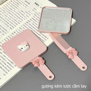 Gương Lược Mini Hello Kitty Đính Nơ Hồng Siêu Dễ Thương Gương Cầm Tay Thiết Kế 2 Trong 1 Kèm Lược Nhỏ Gọn Tiện Lợi