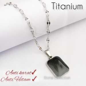 Biona Collection Kalung 316L Titanium pecah kopi silver 45-60 cm Plus Liontin kotak batu hitam anti karat Selamanya Anti luntur Kalung Wanita Kekinian Model Terbaru dan Terlaris