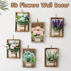 3D Faux Flowers Wall Hanging Deco for Living Room Bedroom Hydrangea Wooden Frame Wall Home Decor