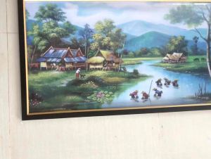 Hiasan Dinding Cetak Gambar lukisan orang-orang di sungai Pemandangan sungai plus bingkai uk/50cm x 100cm