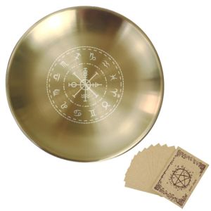 OKDEALS01 Pentagram Altar Ritual Burning Holder Plate 14cm Stainless Steel Burning Flat Bowl Offering Multi-purpose Altar Bowl Altar Ritual