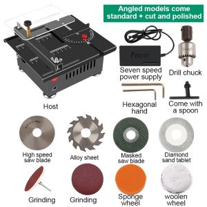 CHUANGCHAO Mini Multi-Functional Table Saw Adjustable Speeds & Angle Portable Mini Desktop Electric Saw with More Accessories for DIY Handmade Projects Wood Acrylic Plastic PCB Boards Cutting