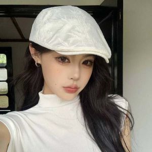 ER52858 ผ้าคอตตอน หมวกเบเร่ต์ปักแจ็คการ์ด บางและบาง โพลีเอสเตอร์ หมวกเบเร่ต์ใบไผ่ หมวกป้องกันแสงแดด ปรับได้ปรับได้ หมวกเดินหน้าแบบจีน สำหรับผู้หญิง