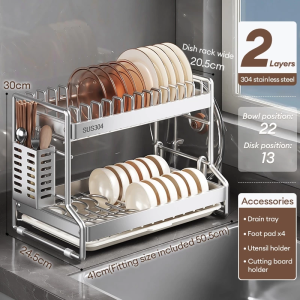 SOFTHOME 3 Layers Dish Rack Drainer Kitchen 304 Stainless Steel Dish Storage Rack Kitchen Organizer