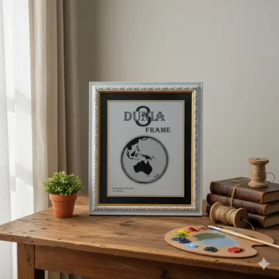 Frame/Bingkai Foto 10R (25x30) Motif Putih Ukir List Gold