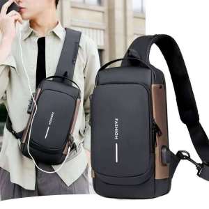 Chest bag mens backpack USB rechargeable backpack one-shoulder chest bag anti-splashing diagonal chest bag