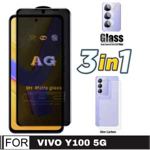 Promo Paket 3 in 1 Tempered Glass Vivo Y100 5G / Vivo Y200e 2024 / Vivo V29e 5G 2023 Anti Gores Layar AG Matte + Kamera + Garskin