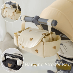 Bear Stroller Organizer Bag Cloth Cartoon Baby Stroller Bag Fashion Multi Pocket Stroller Hanging Bag Outdoor
