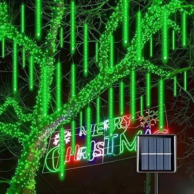 Outdoor Hanging Solar Led Meteor Shower Rain Lights Waterfall Led Solar Light Waterproof Falling Rain Lights Christmas Holiday Tree Home Party.