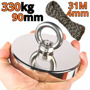 Taffware Magnet Gantungan 330kg 90mm + Tali Pancing 31 Meter 4mm Round Hook Strong Neodymium N35