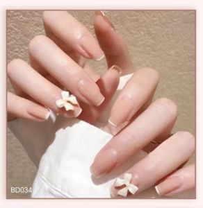 Set Kuku Palsu Premium 24 Pcs Warna Ivory Tahan Air dengan Lem - Nail Art Elegan