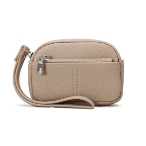 GOODOO PU Leather Women Mini Wallet Solid Color Storage Bag Students Coin Purse Fashion Zipper Wrist Key Bag