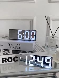 PlumPup Simple Black White Mirror Led Digital Clock Sound Control Alarm Clock Dormitory Bedside Desktop Large Screen Temperature Calendar Electronic-152c4c8b