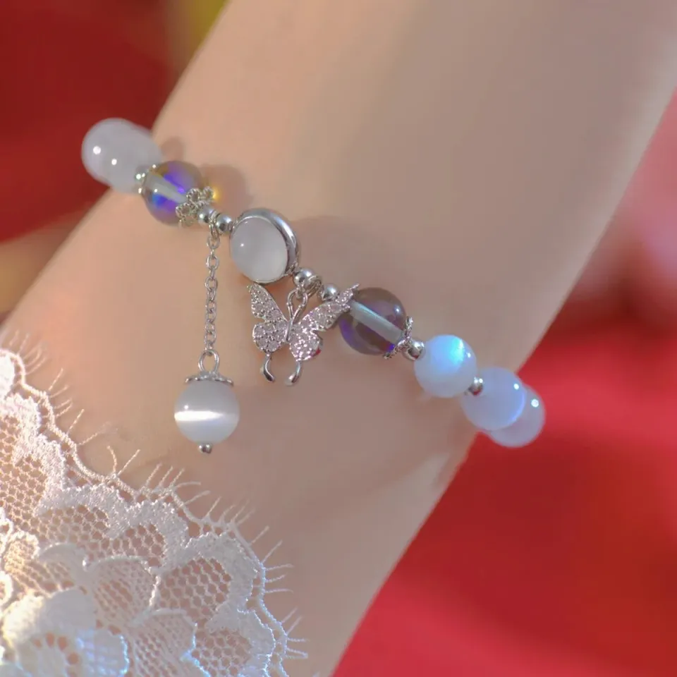 Fashion Women Artificial Opal Butterfly Pendant Bracelet Crystal