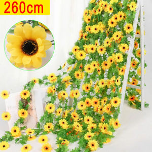 260cm Artificial Silk Sunflower Vine Fake Flowers Garland Plant Vine with Green Leaves for Wedding Home Decor