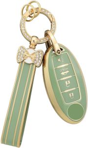 PIFOOG Key Fob Cover for Nissan 4 Button Bling Keychain Girly Car Keys Case Shell Full Covers Protector Accessories