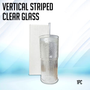 ProPRINTZ - High Quality Vertical Striped Clear Glass Mug Coffee Lid Mug with Straw 20oz (1pcs/2pcs)