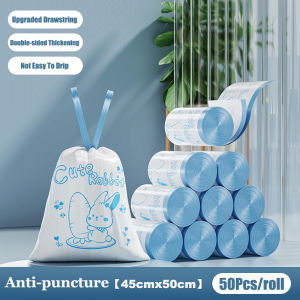 50/100PCS 45x50cm Thick Leakproof Printed Trash Bags with Drawstring for Kitchen Bathroom High Quality Tear-Resistant Garbage Bags