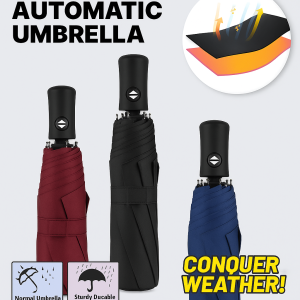 Fully Automatic Black Vinyl Umbrella Strong And Wind Resistant Black Vinyl Sun Protection One Button Opening And Closing