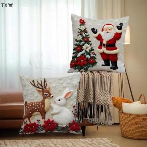 TX🏮💓🧧 4pcs lanh giáng sinh gối phim hoạt hình Santa Snowman Elk sofa Cushion Cover Home giường xe trang trí Giáng sinh vui vẻ chúc mừng năm mới